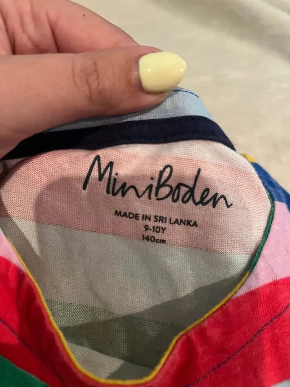 Mini Boden Girls Rainbow Striped Cotton Jersey Dress with Pocket